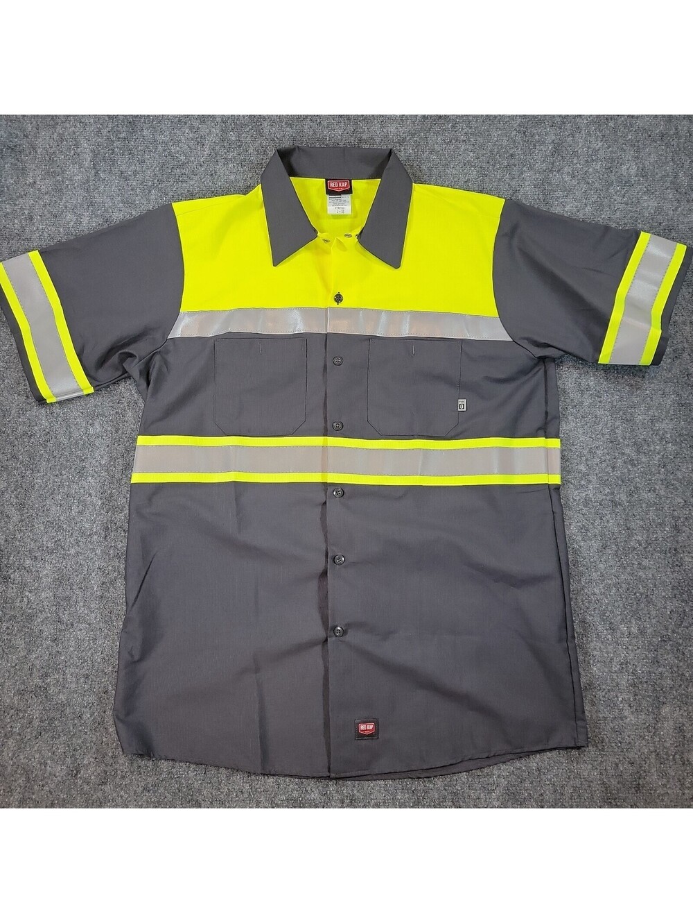 Red Kap Hi Vis Work Shirt Mens SZ Large Short Sleeve Reflective Safety Gray 497
